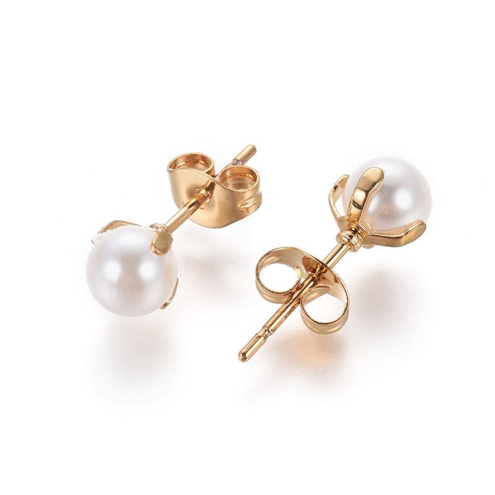 Gold Plated Stainless Steel Pearl Stud Earrings